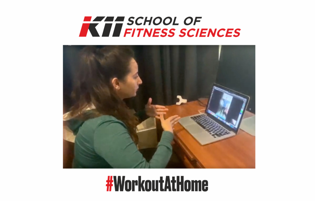 Fitness Industry: An image of our student, delivering a virtual workout to a client who's at home during the lockdown